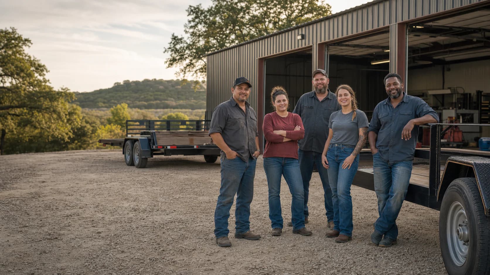 AJ Trailers Vidalia team outside the trailer yard